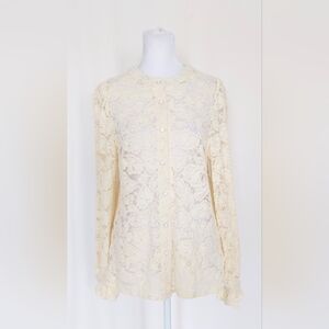 Pretty Garden Womens Size Small Ivory Lace Button Up Blouse Top NWT